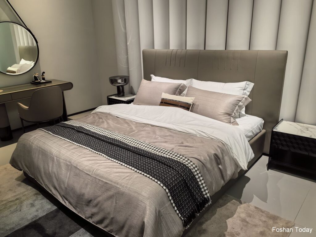 grey leather bed at Dongguan Furniture Fair 2024
