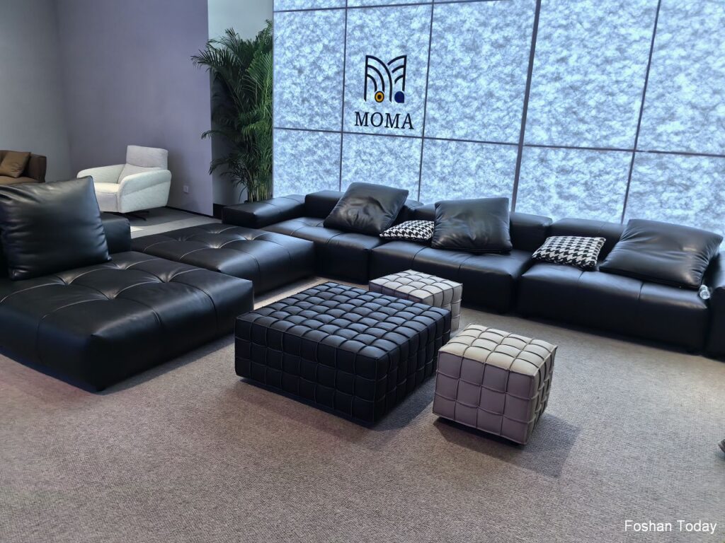 Black sectional leather Sofa at Dongguan Furniture Fair 2024