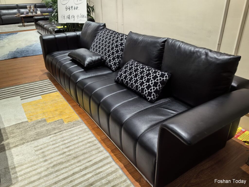 Black Piano Leather Sofa at Dongguan Furniture Fair 2024